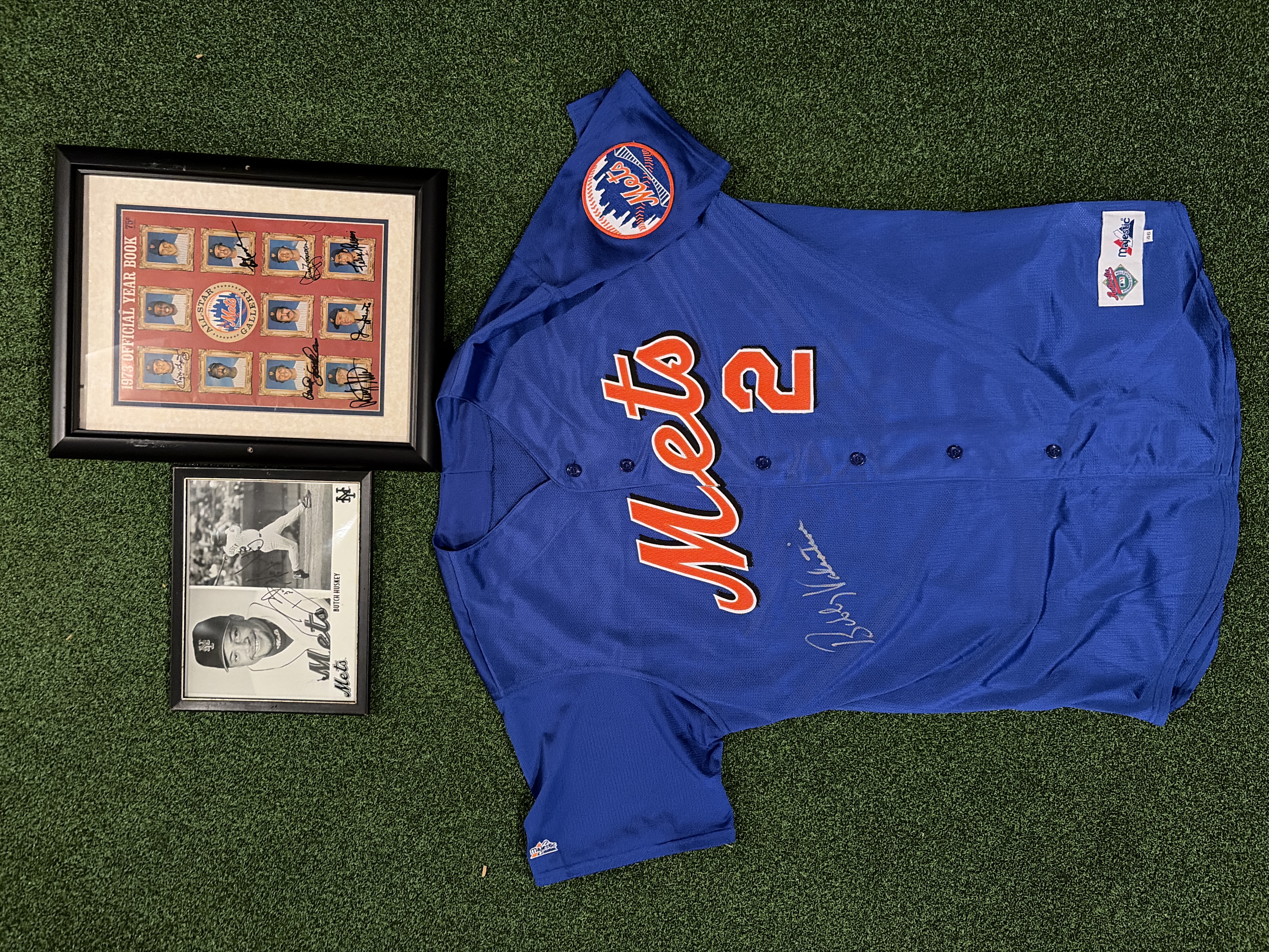 NY Mets #2 Signed Blue Jersey with Framed Yearbook and Photo